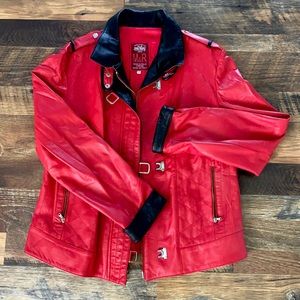 Beautiful red Leather Jacket with Black trim